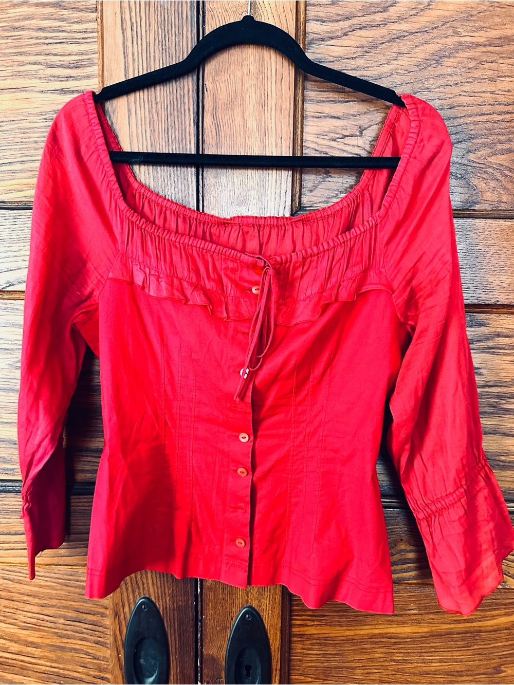 Philosophy di Alberta Ferretti Red Scoop-Neck Peasant Blouse size 10